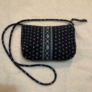 Vintage Vera Bradley Seaport Navy Small Quilted Crossbody Bag Blue Paisley